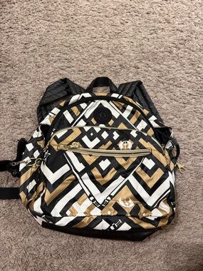 Kipling Black, White & Gold Chevron Print Backpack